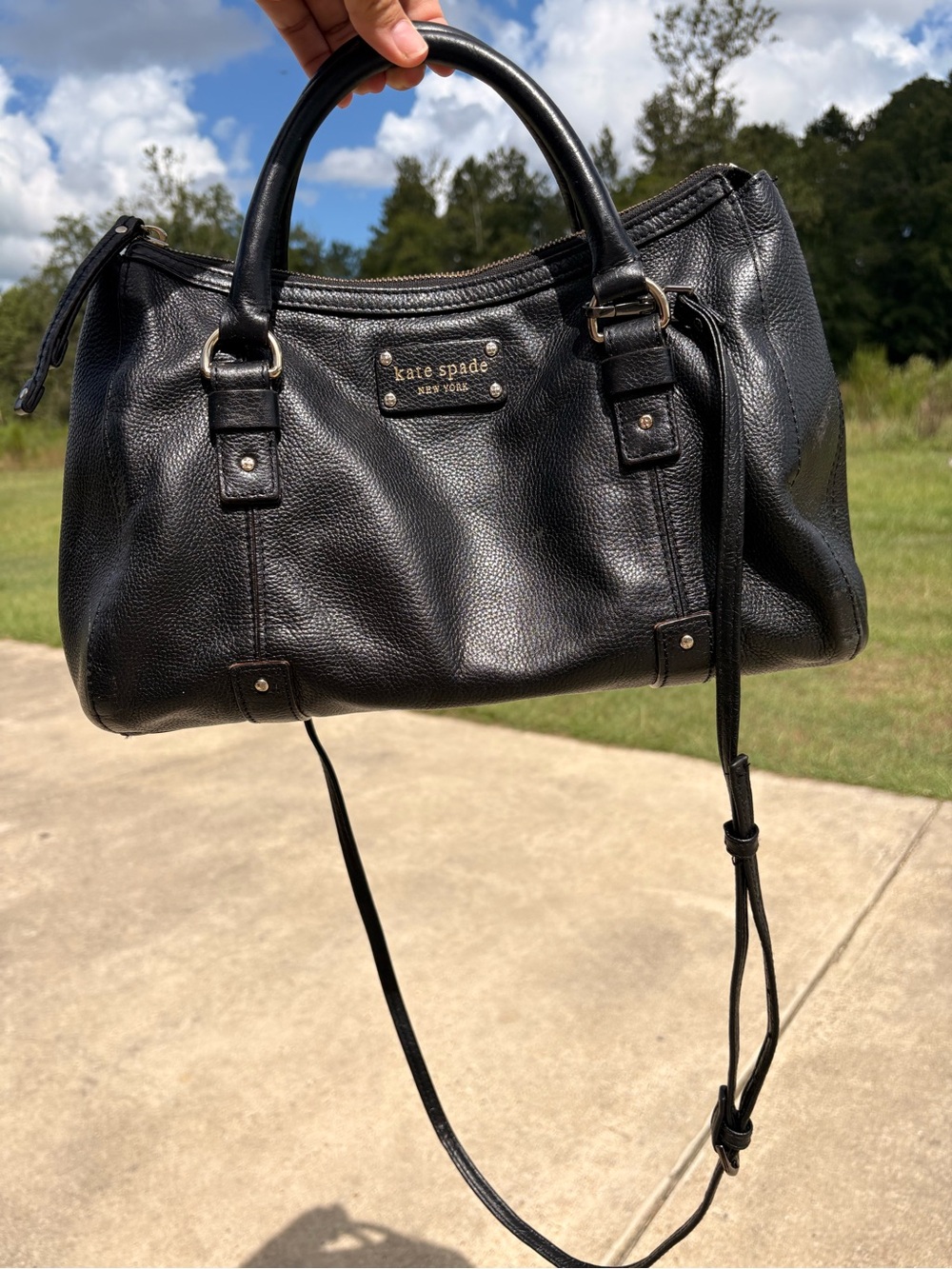 kate spade Black Leather Satchel with Top Handles and Crossbody Strap